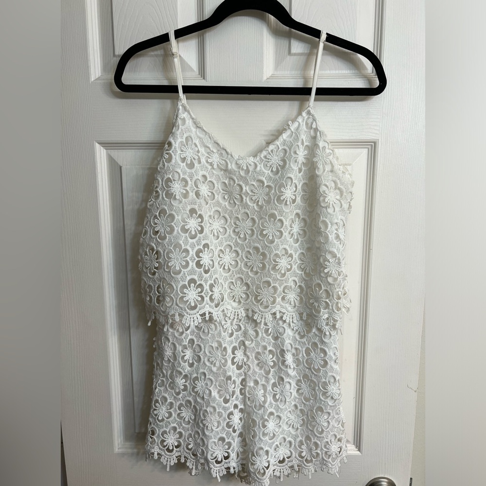 White Crochet Romper